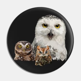 Snowy Owl, Owl and Little Owl Pin