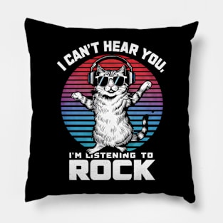 "Rocking Out: I Can't Hear You, I'm Listening to Rock" Cat & Rock Lover T-Shirt Pillow