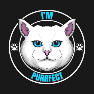 Logo White Cat Saying I'm Purrfect Perfect On Purrsday T-Shirt