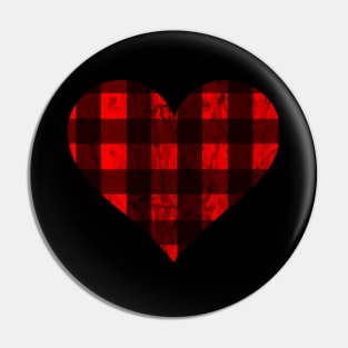 Distressed Red and Black Buffalo Plaid heart Pin