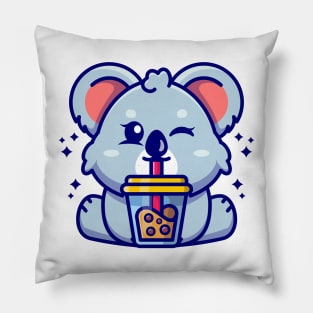 Cute koala drinking boba milk tea cartoon Pillow