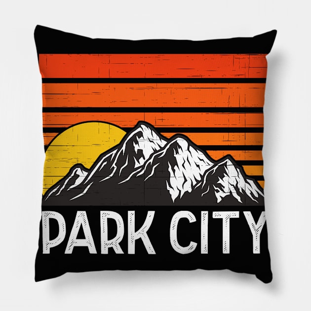 Retro Vintage Park City Utah Pillow by JKFDesigns