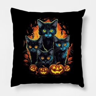 Halloween Scary Black Cats Cute Pumpkin Pillow