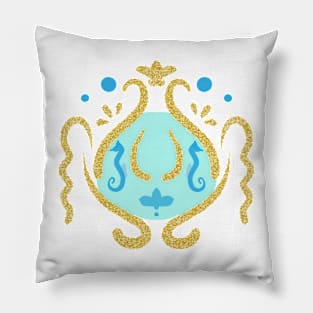 Golden glitter vase with sea horses Pillow