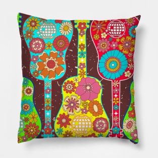 Retro Floral Disco Guitars Pillow