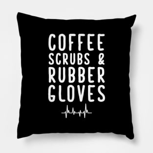 Coffee scrubs and rubber gloves Pillow