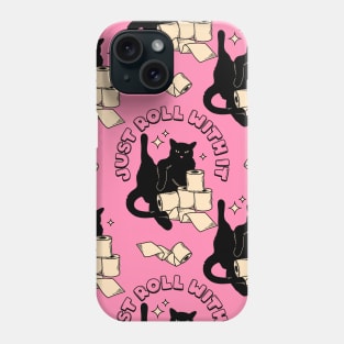 Roll with it Black Cat Pattern in pink Phone Case