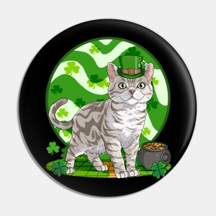 American Shorthair Cat St. Patricks Day Leprechaun Pin