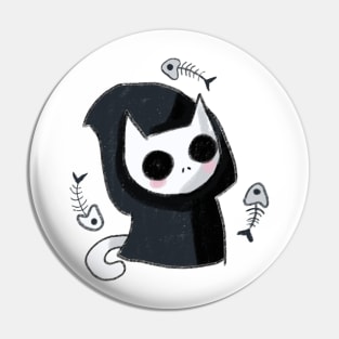 Cute grim reaper cat with fish Pin