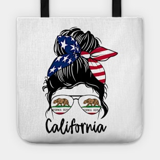 California girl Messy bun , American Girl , California Flag Tote