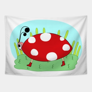 Ladybug. Children's drawing. Insect in the grass. Interesting design, modern, interesting drawing. Hobby and interest. Concept and idea. Tapestry