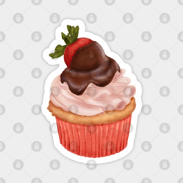 Cupcake with buttercream and a strawberry covered in chocolate on top Magnet by Alice_creates