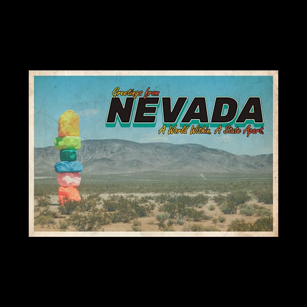 Greetings from Nevada - Vintage Travel Postcard Design by fromthereco