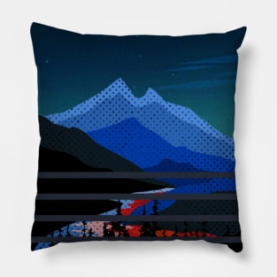 Blue Mountain and Red Moon Pillow