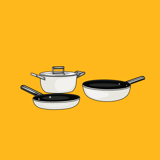 Cookware sets cartoon illustration by Miss Cartoon