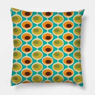 Retro Bubble Chain Pattern in Teal, Orange, Green Pillow