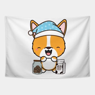 Funny Corgi is having a midnight snack Tapestry