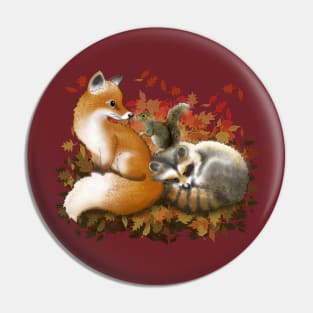 Fox, racoon and squirrel during autumn Pin