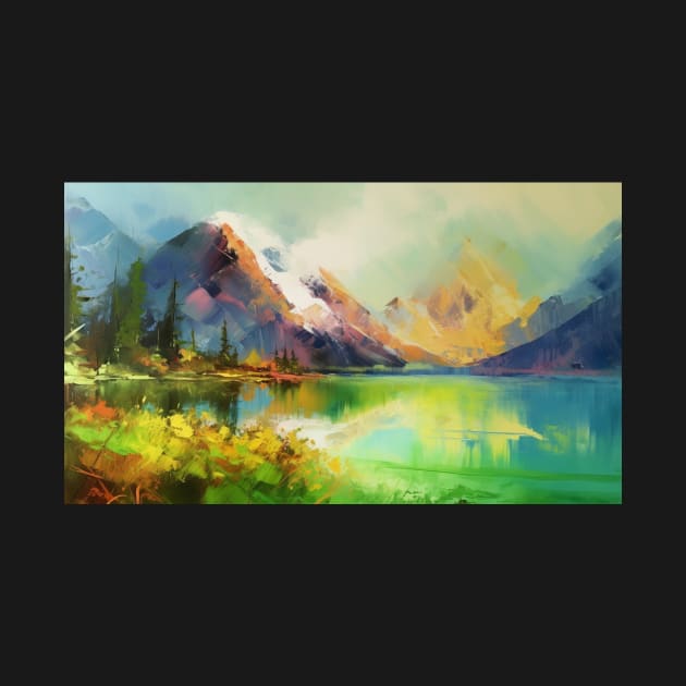 Majestic Peaks and Serene Lakes: A Vibrant Mountain Landscape Oil Painting #3 by AntielARt