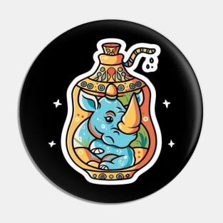 Stylized Rhino in a Genie Bottle Pin