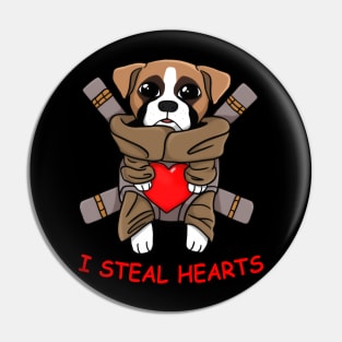 I Steal Hearts Valentines Day baby Boxer dog Lover gift T-Shirt Pin