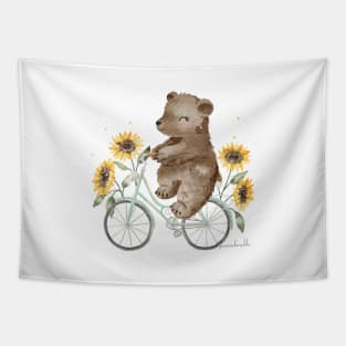 Sunflower bike bear Tapestry