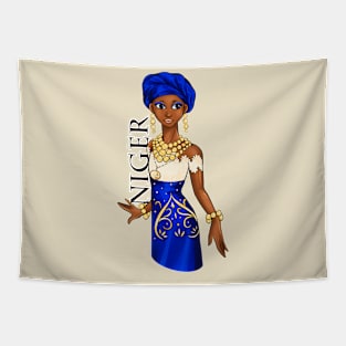 Black is Beautiful -Niger Melanin Girl in traditional outfit Tapestry