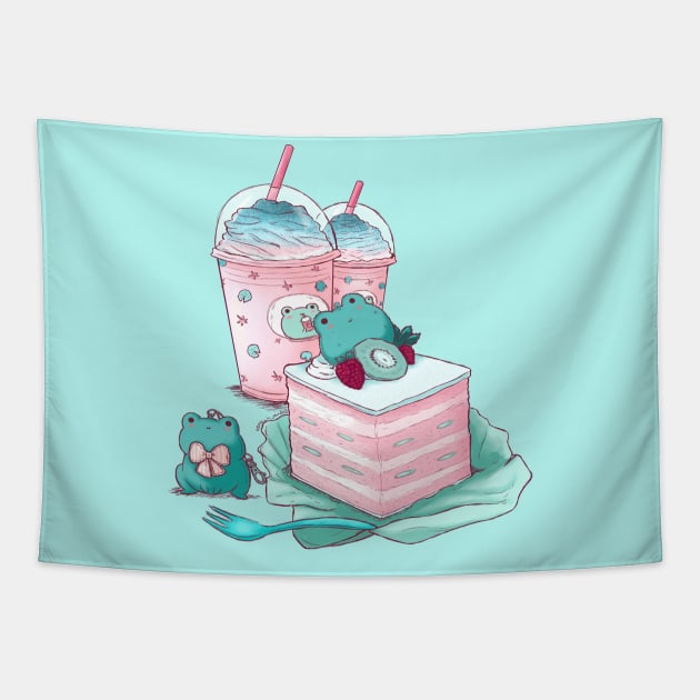 Froggy Cafe Tapestry by 1 in 100