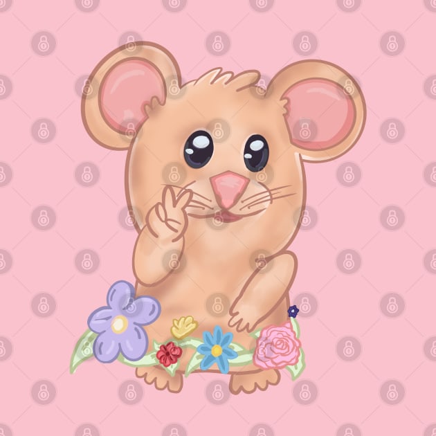 Peace Sign Hamster Meme with Flowers by RoserinArt