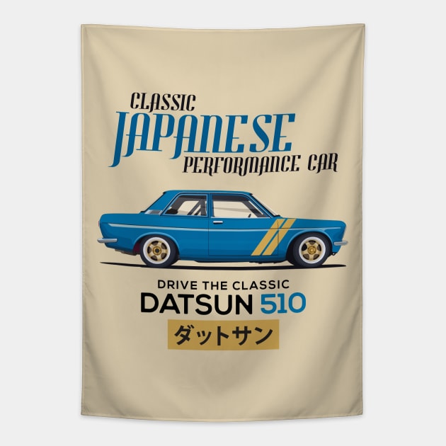 Datsun 510 - Classic Japanese Car Tapestry by Ajie Negara