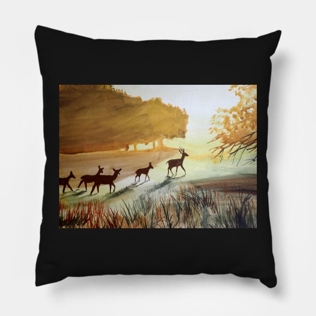 Deer Watercolor Painting Pillow by julyperson