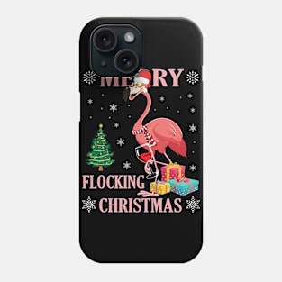 Flamingo Drink Wine Snow Xmas Tree Merry Flocking Christmas Phone Case