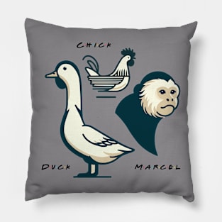 Friends - Marcel, The Chick, The Duck - Version 1 with text Pillow