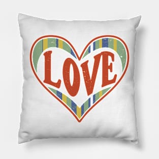 Love Heart Shaped Retro Rainbow Distressed Logo Design Pillow