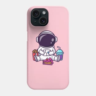 Cute Fat Astronaut Eating Cake With French Fries And Soda Cartoon Phone Case