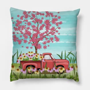 Truck With Flowers Pillow