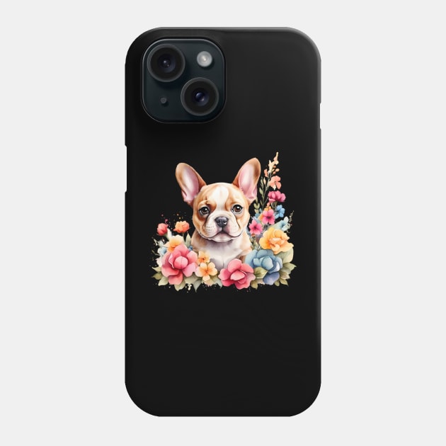 A french bulldog  decorated with beautiful watercolor flowers Phone Case by CreativeSparkzz