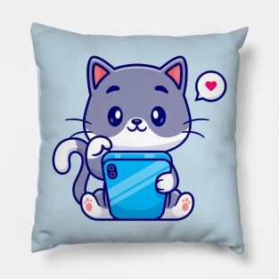 Cute Cat Playing Handphone Cartoon Pillow