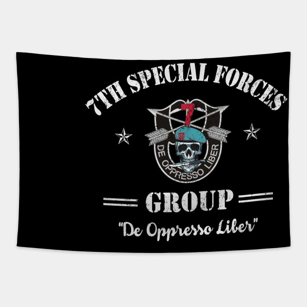 Proud US Army 7th Special Forces Group Skull De Oppresso Liber SFG - Gift for Veterans Day 4th of July or Patriotic Memorial Day Tapestry by Oscar N Sims