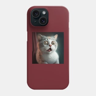 Illustration of surprised cat with bulging eyes Phone Case