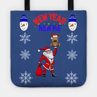 Сhristmas illustration of Santa Claus and a deer in his palm Tote