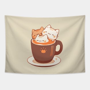 Kawaii kittens in hot chocolate cup Tapestry