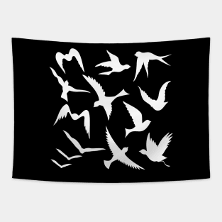 Flying Birds White Silhouettes Tapestry