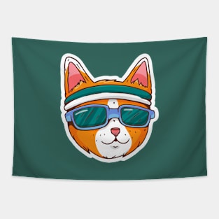 Cool Cat with Sunglasses & Headband Tapestry