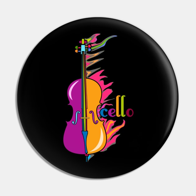 Fun, Colorful Cello Pin by evisionarts