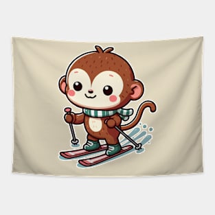 Cute monkey Skiing Tapestry