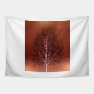 Fiery Winter Tree Tapestry