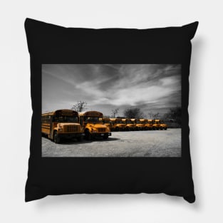 School buses waiting in a parking lot in Brooklyn, New York City Pillow