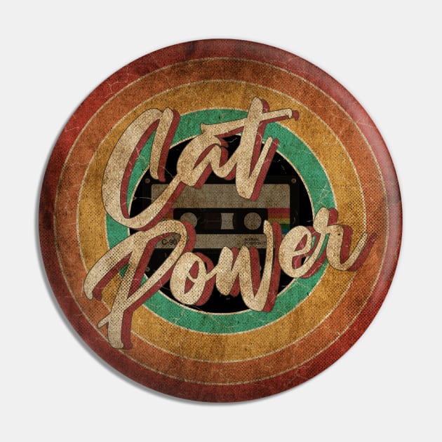 Cat Power Vintage Circle Art Pin by antongg