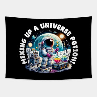 Mixing up a Universe Potion - Funny Cute Astronaut Tapestry